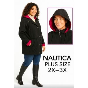 NAUTICA PLUS SIZE Maroon & Black Hooded Zip InLiner Waterproof Jacket Size 2X 3X